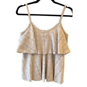 I.N.C International Concepts Resort Womens Adobe Beige Eyelet Ruffle Top XS NWT